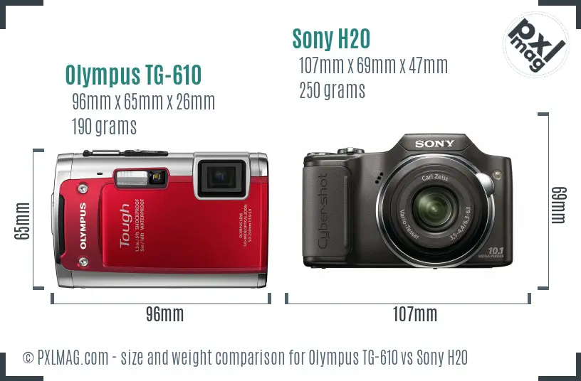 Olympus TG-610 vs Sony H20 size comparison
