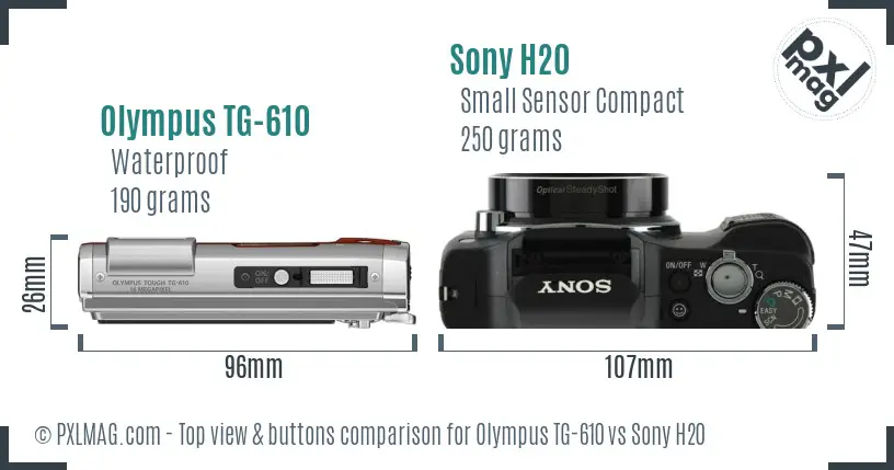 Olympus TG-610 vs Sony H20 top view buttons comparison