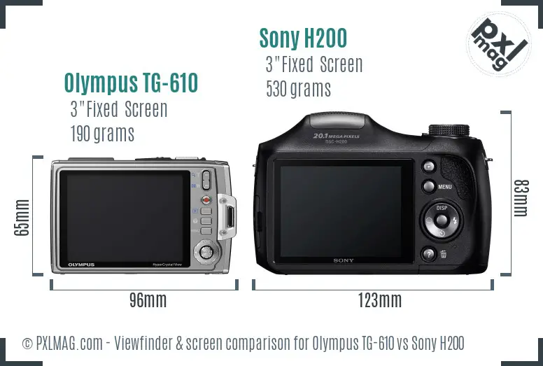 Olympus TG-610 vs Sony H200 Screen and Viewfinder comparison