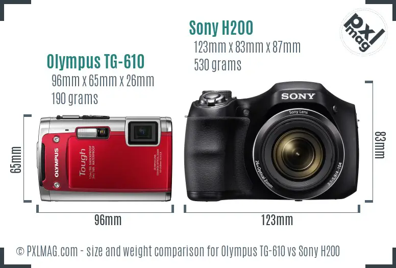 Olympus TG-610 vs Sony H200 size comparison