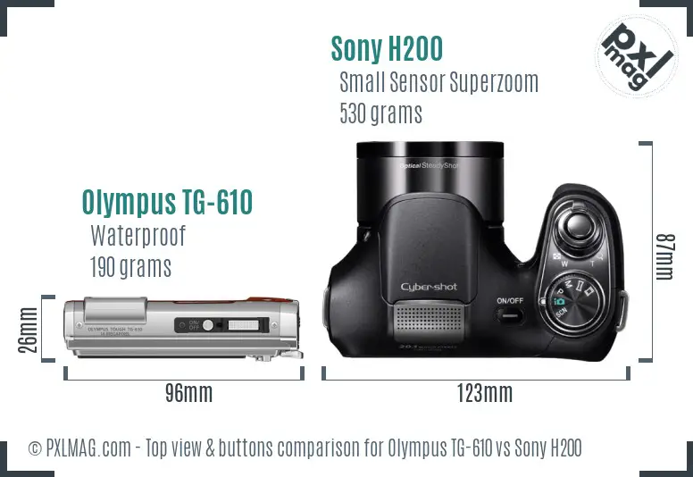 Olympus TG-610 vs Sony H200 top view buttons comparison
