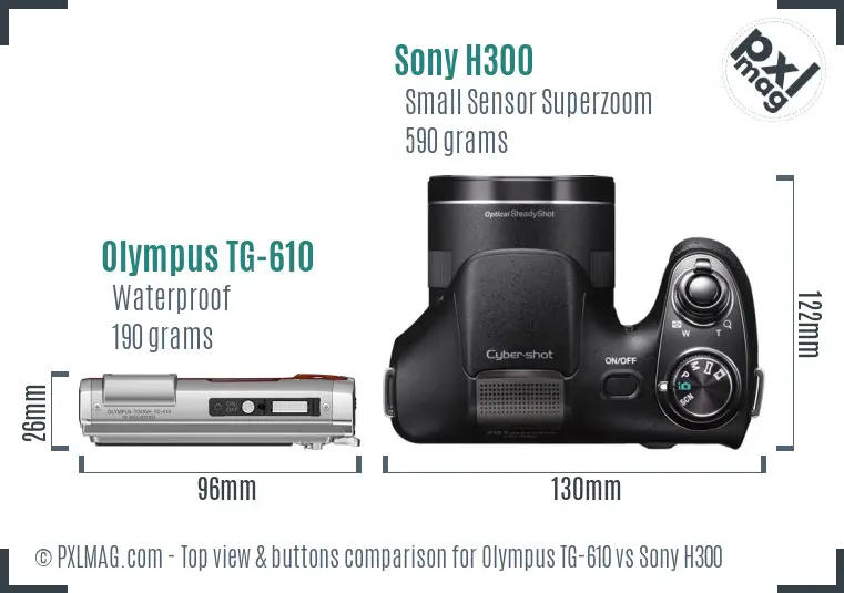 Olympus TG-610 vs Sony H300 top view buttons comparison