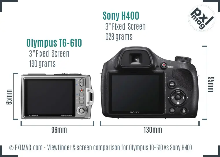 Olympus TG-610 vs Sony H400 Screen and Viewfinder comparison