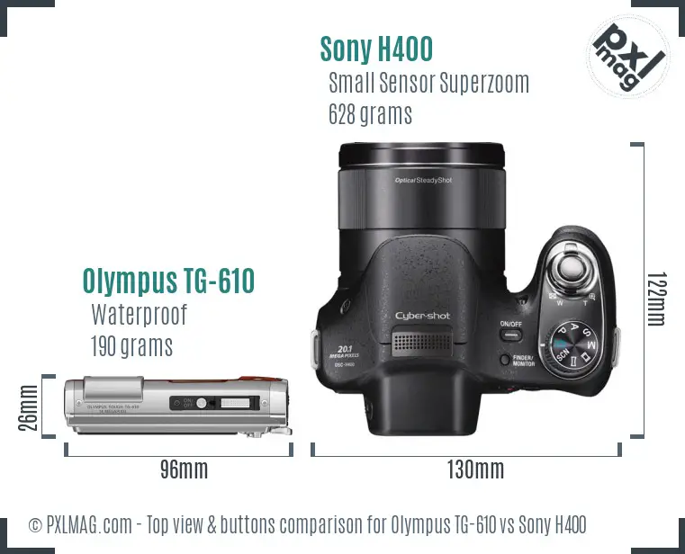 Olympus TG-610 vs Sony H400 top view buttons comparison