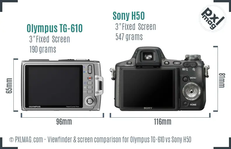 Olympus TG-610 vs Sony H50 Screen and Viewfinder comparison