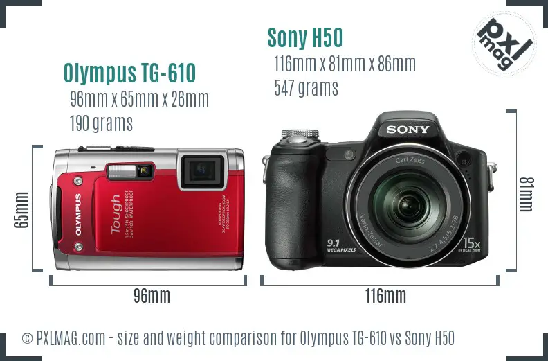 Olympus TG-610 vs Sony H50 size comparison