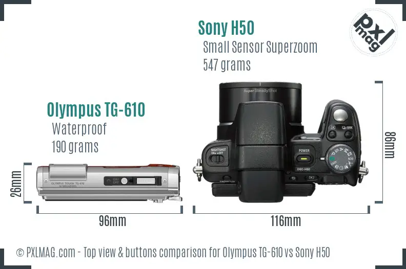 Olympus TG-610 vs Sony H50 top view buttons comparison