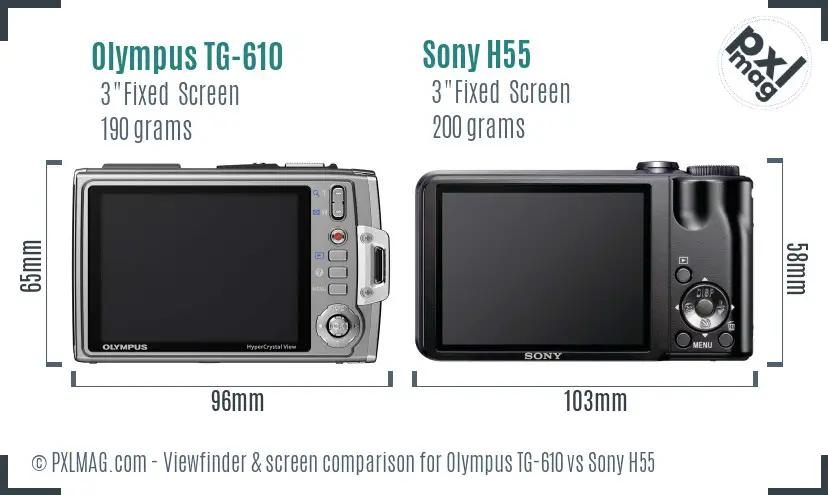 Olympus TG-610 vs Sony H55 Screen and Viewfinder comparison