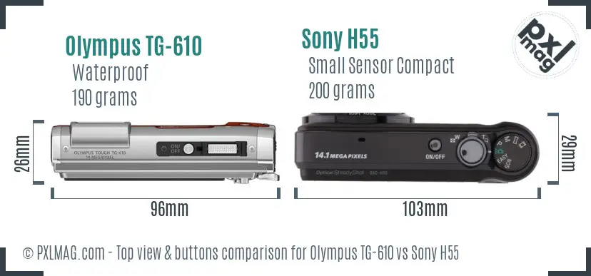 Olympus TG-610 vs Sony H55 top view buttons comparison