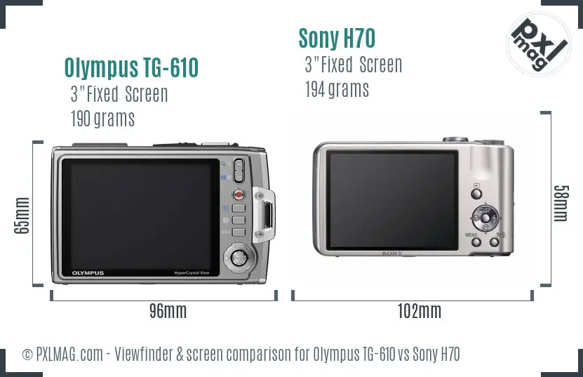 Olympus TG-610 vs Sony H70 Screen and Viewfinder comparison