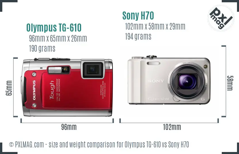 Olympus TG-610 vs Sony H70 size comparison