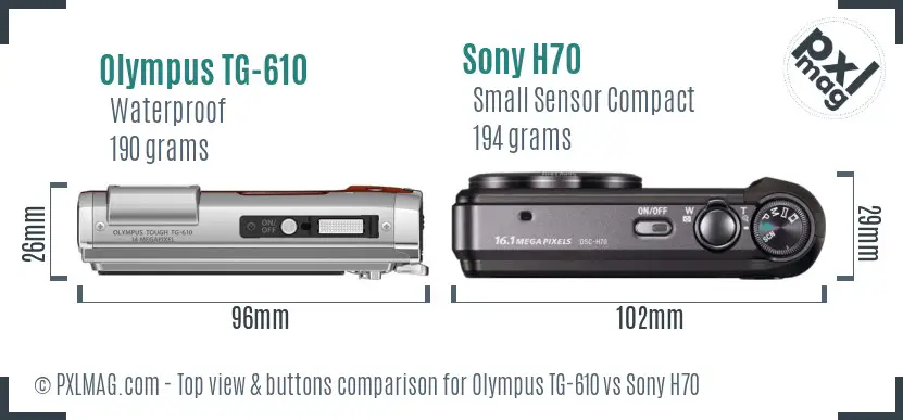 Olympus TG-610 vs Sony H70 top view buttons comparison