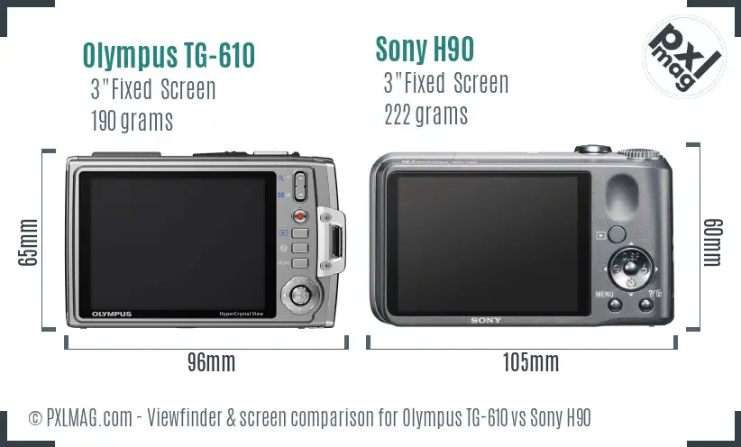 Olympus TG-610 vs Sony H90 Screen and Viewfinder comparison