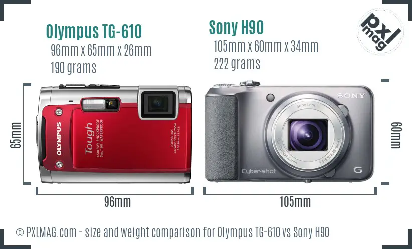 Olympus TG-610 vs Sony H90 size comparison