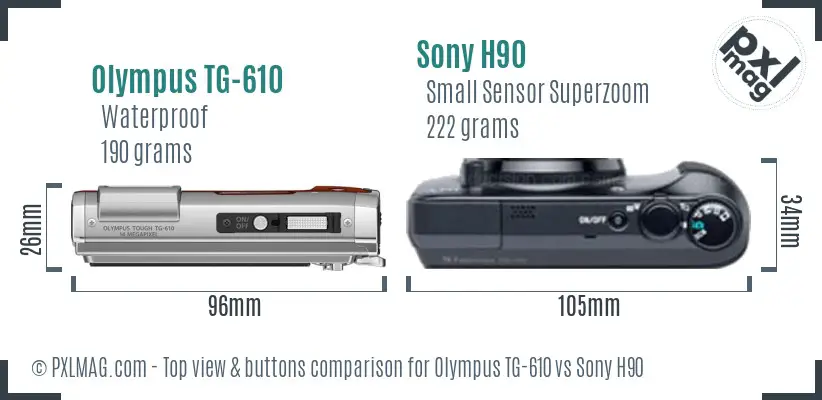 Olympus TG-610 vs Sony H90 top view buttons comparison