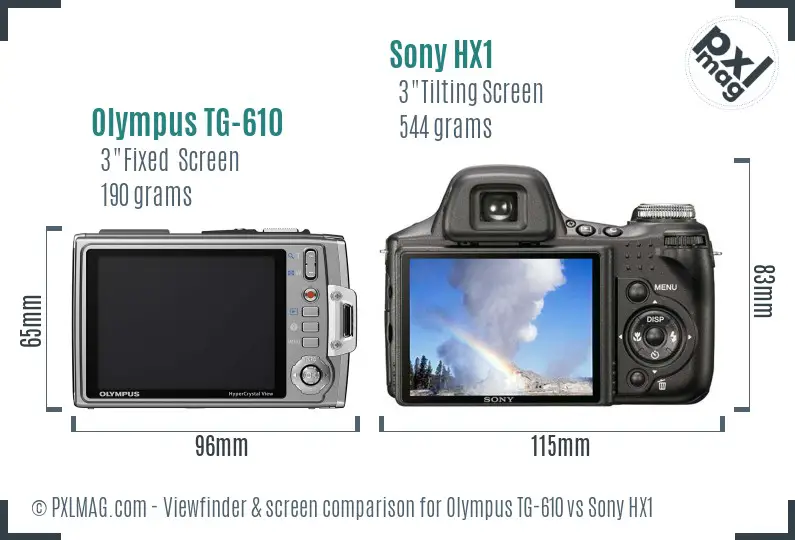 Olympus TG-610 vs Sony HX1 Screen and Viewfinder comparison