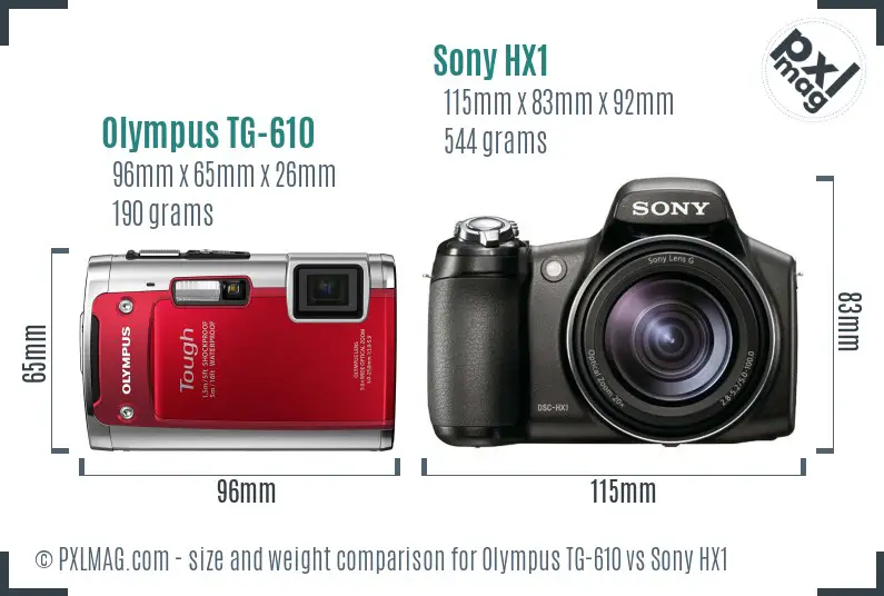 Olympus TG-610 vs Sony HX1 size comparison
