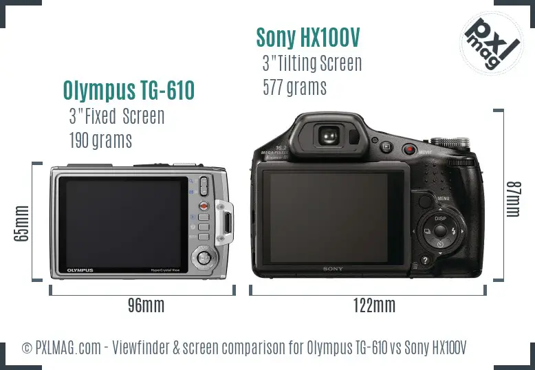 Olympus TG-610 vs Sony HX100V Screen and Viewfinder comparison