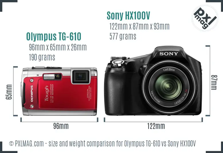 Olympus TG-610 vs Sony HX100V size comparison