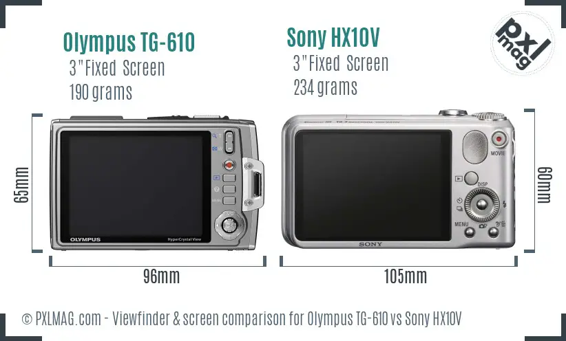 Olympus TG-610 vs Sony HX10V Screen and Viewfinder comparison
