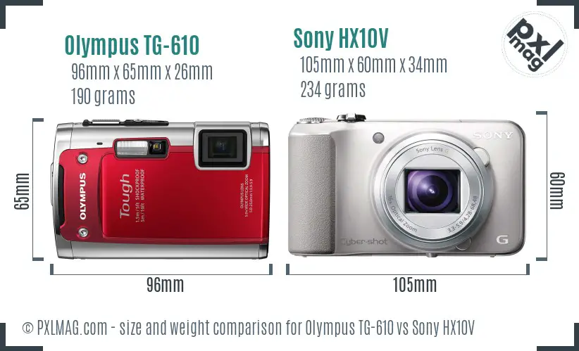Olympus TG-610 vs Sony HX10V size comparison