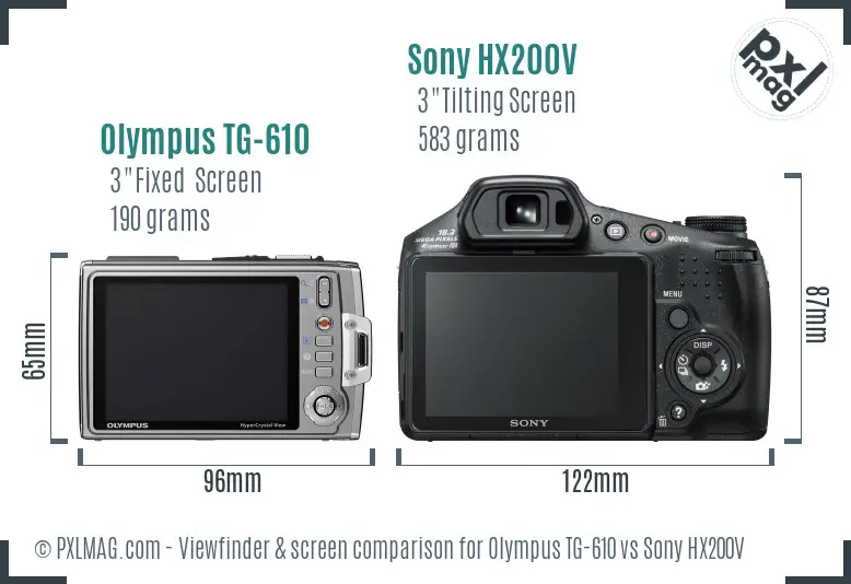 Olympus TG-610 vs Sony HX200V Screen and Viewfinder comparison