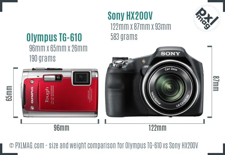 Olympus TG-610 vs Sony HX200V size comparison