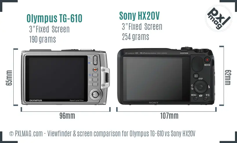 Olympus TG-610 vs Sony HX20V Screen and Viewfinder comparison