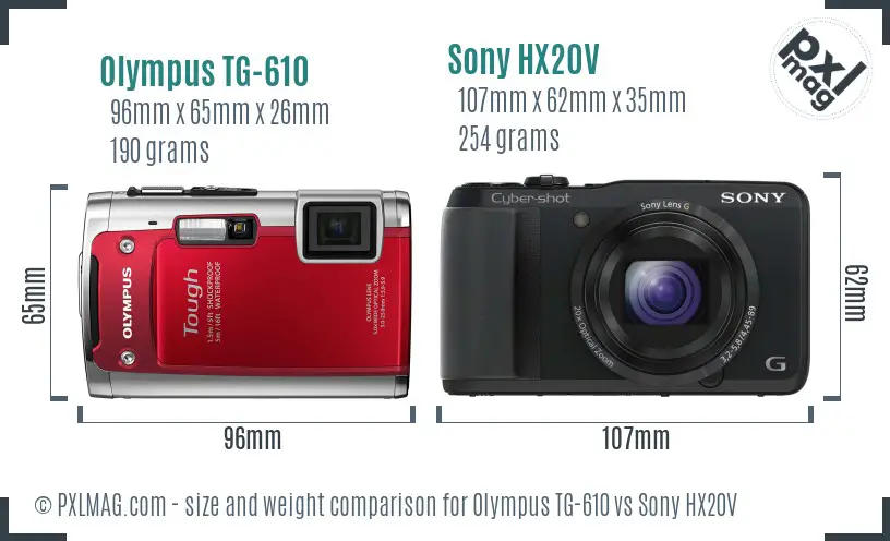 Olympus TG-610 vs Sony HX20V size comparison