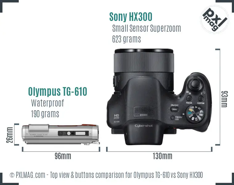 Olympus TG-610 vs Sony HX300 top view buttons comparison