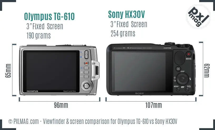 Olympus TG-610 vs Sony HX30V Screen and Viewfinder comparison