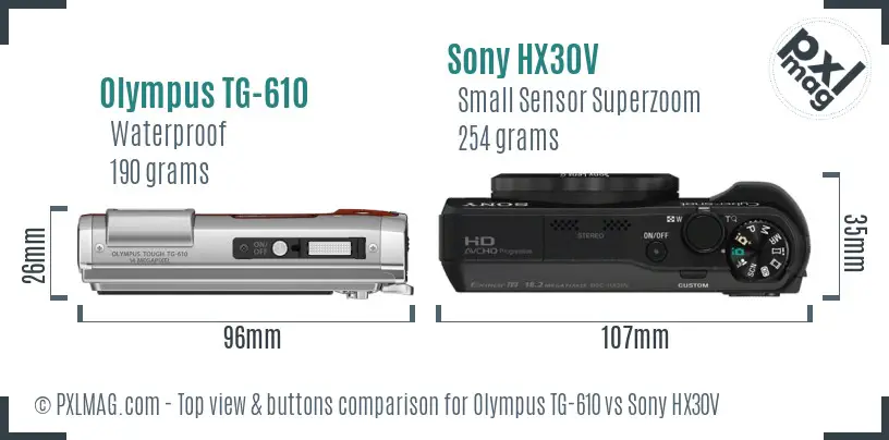 Olympus TG-610 vs Sony HX30V top view buttons comparison