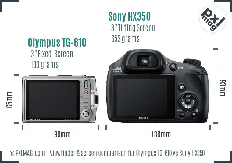 Olympus TG-610 vs Sony HX350 Screen and Viewfinder comparison