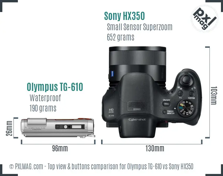 Olympus TG-610 vs Sony HX350 top view buttons comparison