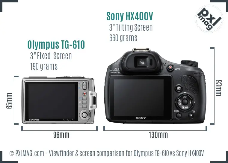 Olympus TG-610 vs Sony HX400V Screen and Viewfinder comparison