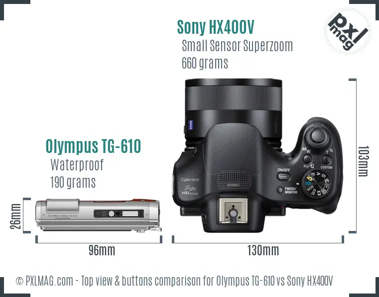 Olympus TG-610 vs Sony HX400V top view buttons comparison