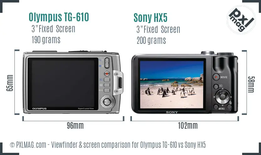 Olympus TG-610 vs Sony HX5 Screen and Viewfinder comparison