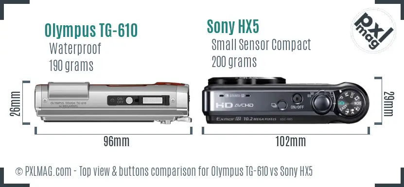 Olympus TG-610 vs Sony HX5 top view buttons comparison