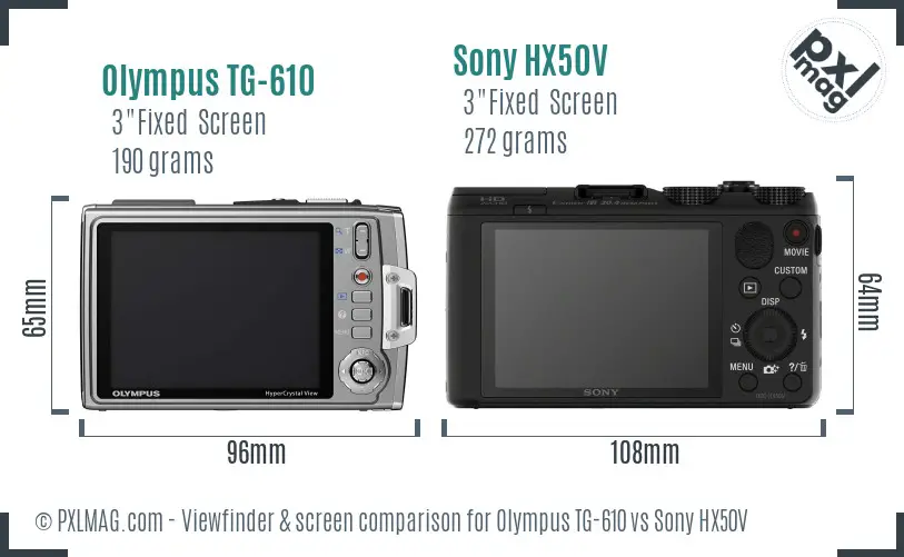 Olympus TG-610 vs Sony HX50V Screen and Viewfinder comparison
