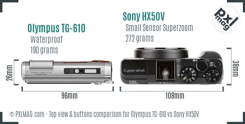 Olympus TG-610 vs Sony HX50V top view buttons comparison