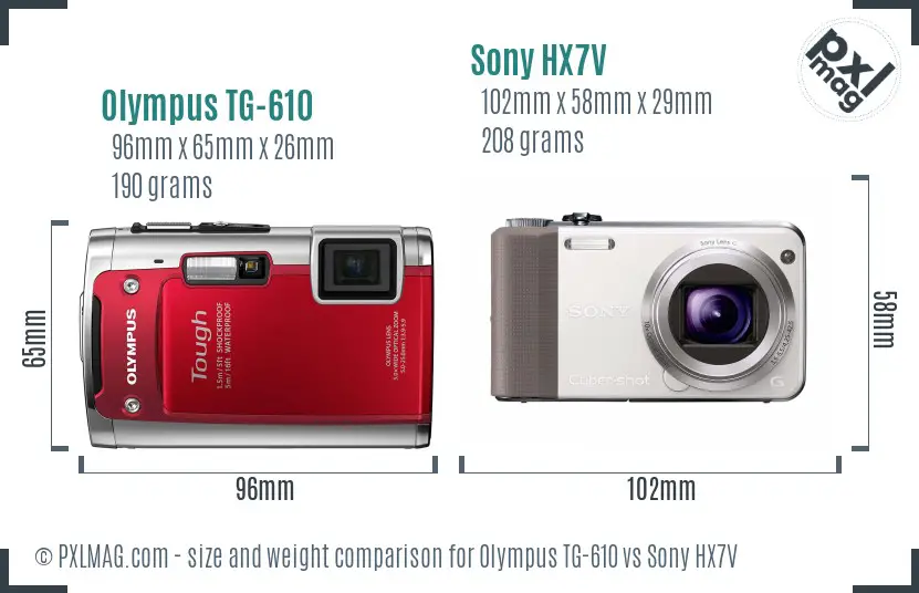 Olympus TG-610 vs Sony HX7V size comparison