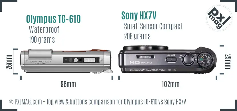 Olympus TG-610 vs Sony HX7V top view buttons comparison