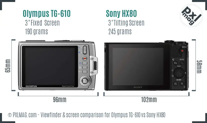 Olympus TG-610 vs Sony HX80 Screen and Viewfinder comparison