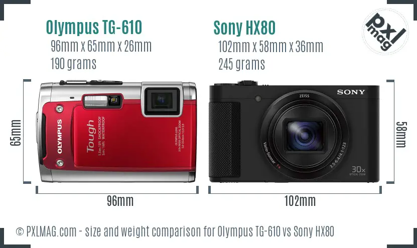 Olympus TG-610 vs Sony HX80 size comparison