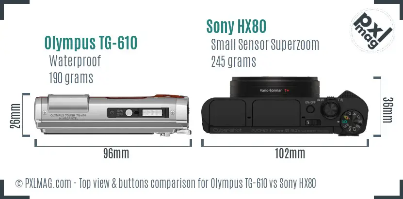 Olympus TG-610 vs Sony HX80 top view buttons comparison
