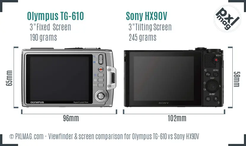 Olympus TG-610 vs Sony HX90V Screen and Viewfinder comparison