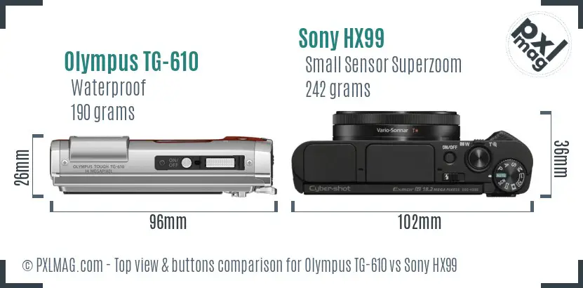 Olympus TG-610 vs Sony HX99 top view buttons comparison