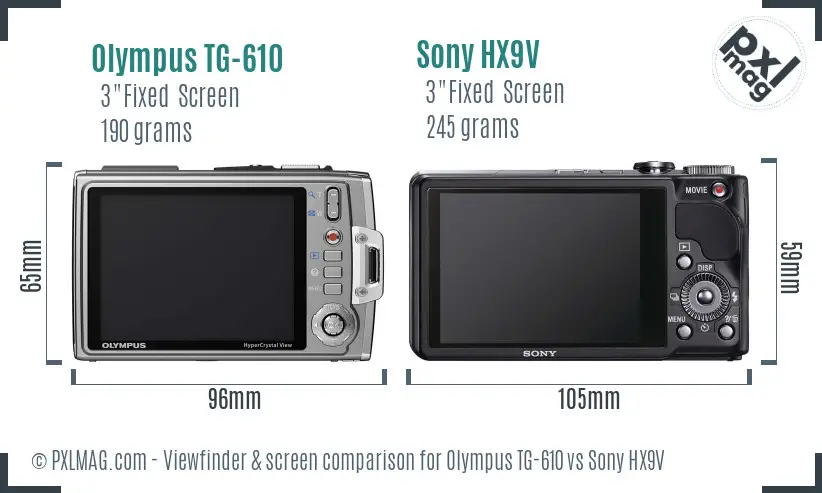 Olympus TG-610 vs Sony HX9V Screen and Viewfinder comparison