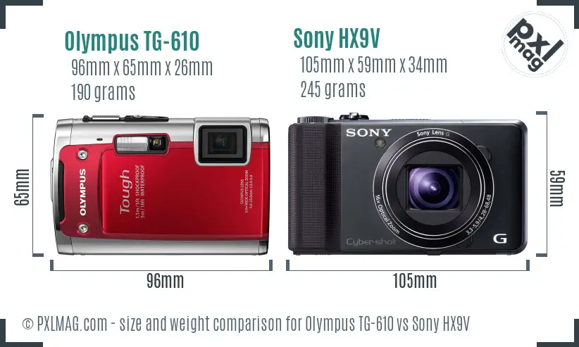 Olympus TG-610 vs Sony HX9V size comparison