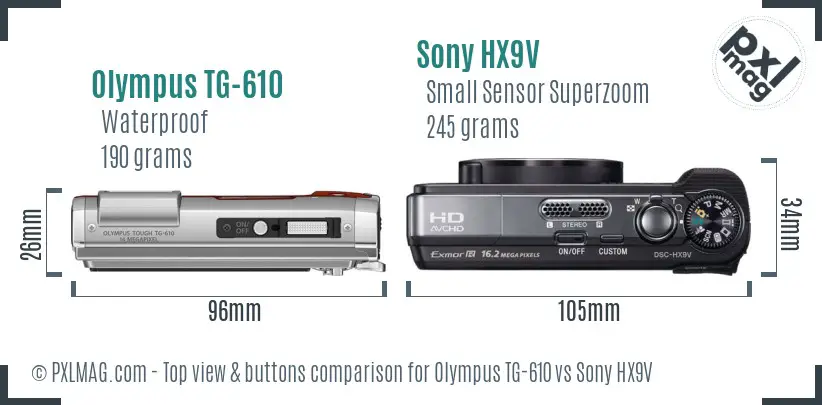 Olympus TG-610 vs Sony HX9V top view buttons comparison